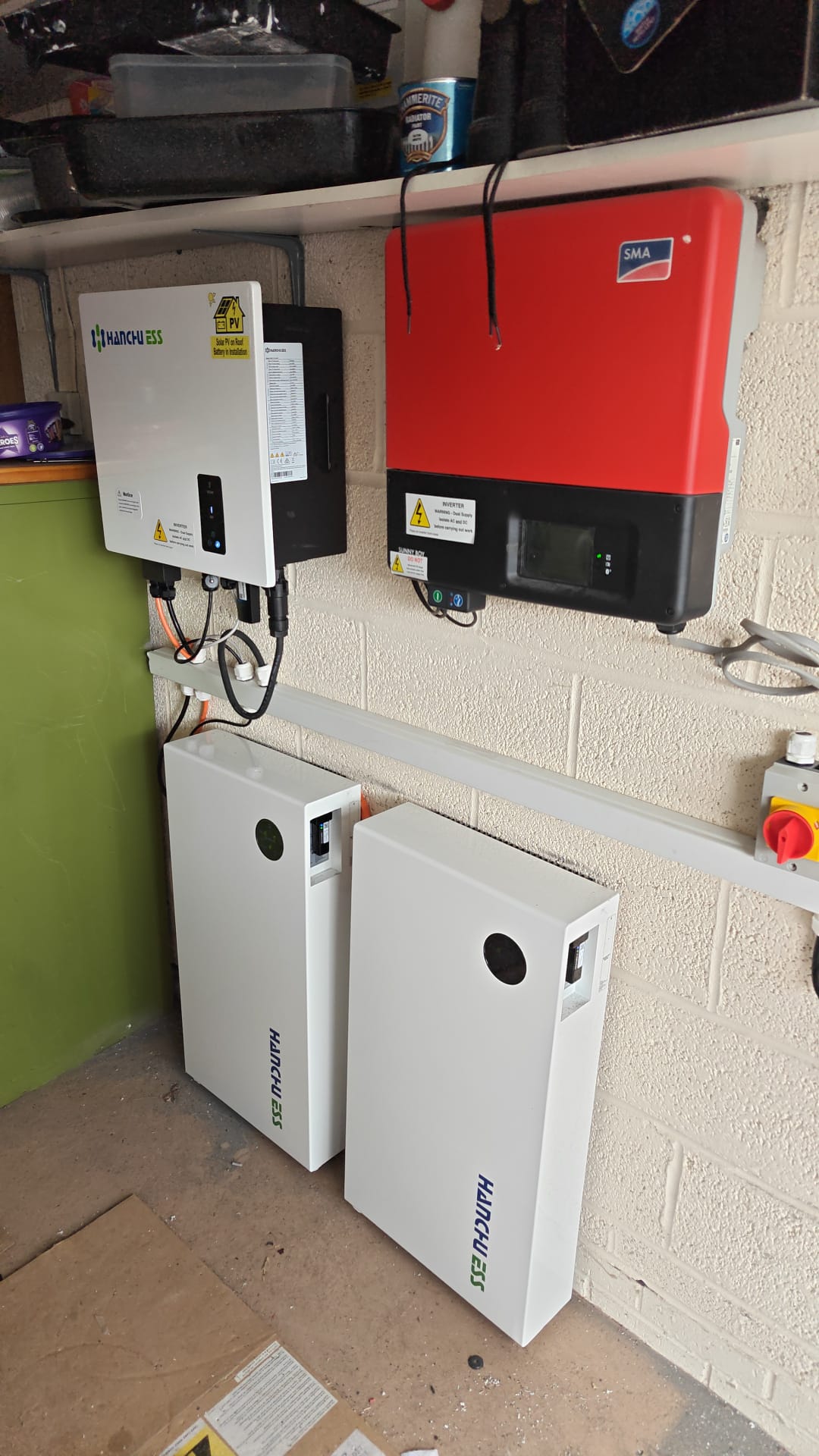 Hanchu ESS battery alongside SMA solar inverter